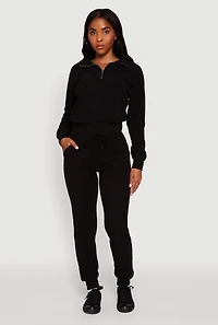 Womens Brushed Ribbed Knit Joggers, Black, Size S