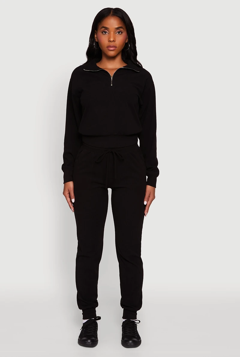 Womens Brushed Ribbed Knit Joggers, Black, Size S
