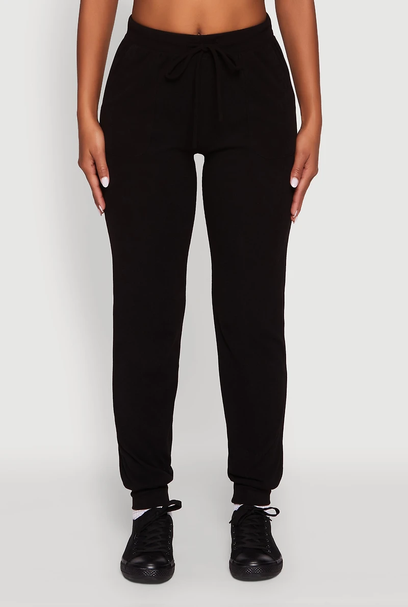 Womens Brushed Ribbed Knit Joggers, Black, Size S