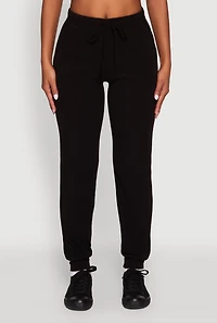 Womens Brushed Ribbed Knit Joggers, Black, Size S