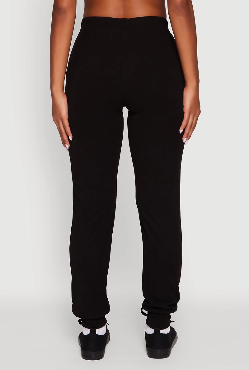 Womens Brushed Ribbed Knit Joggers, Black, Size S