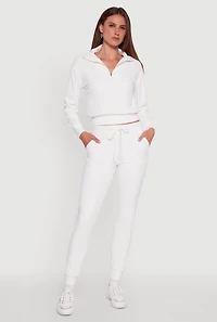 Womens Brushed Ribbed Knit Joggers, White, Size S