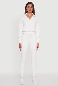 Womens Brushed Ribbed Knit Joggers, White, Size S