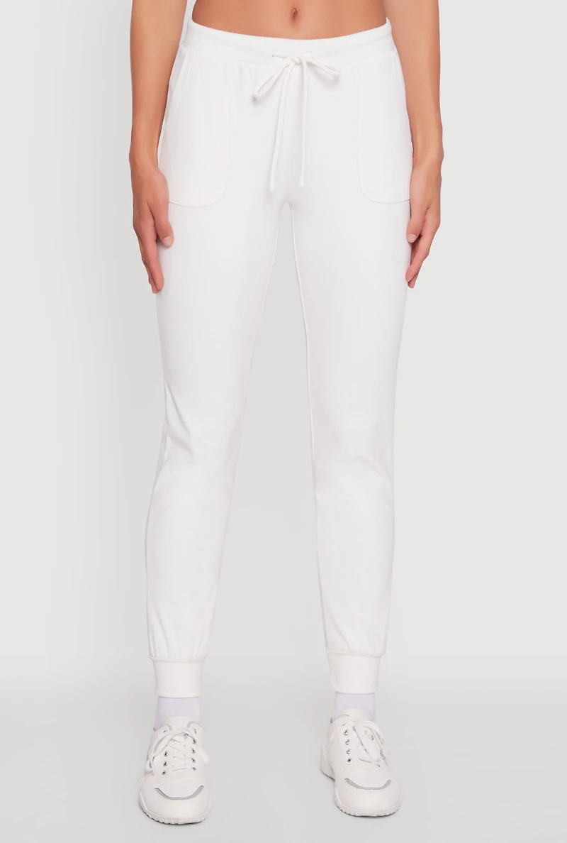 Womens Brushed Ribbed Knit Joggers, White, Size S