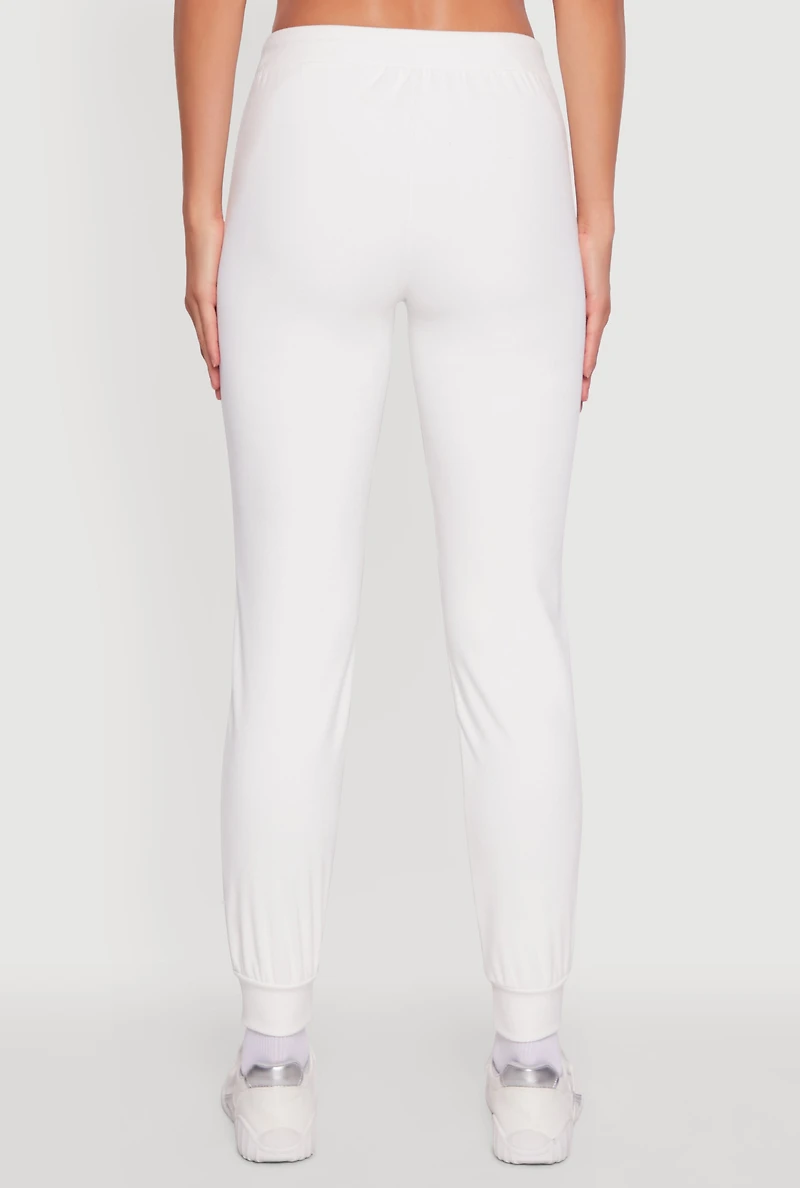 Womens Brushed Ribbed Knit Joggers, White, Size S