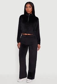 Womens Velour Half Zip Cropped Pullover Sweater,