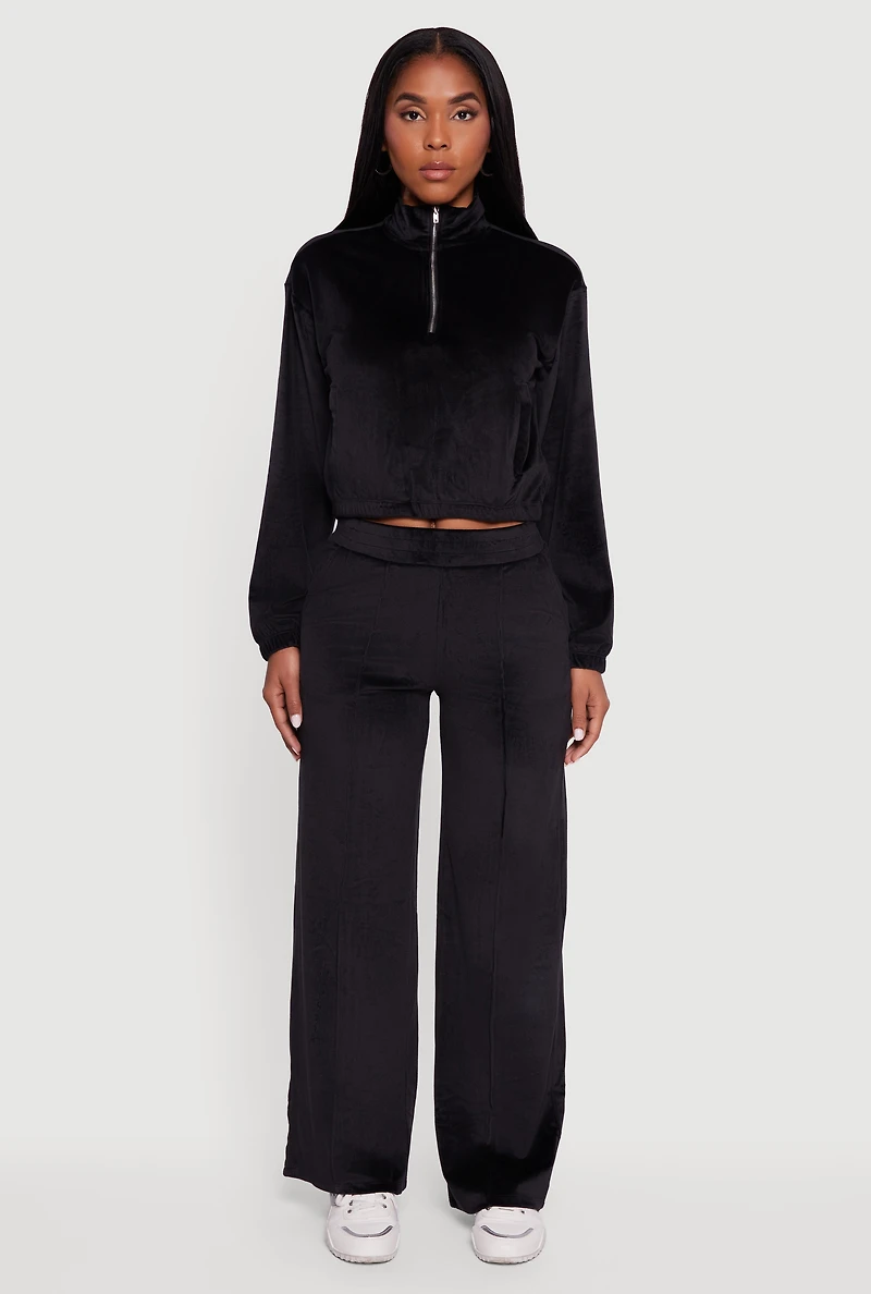 Womens Velour Half Zip Cropped Pullover Sweater,