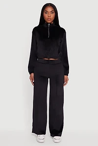 Womens Velour Half Zip Cropped Pullover Sweater,