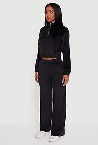 Womens Velour Half Zip Cropped Pullover Sweater,