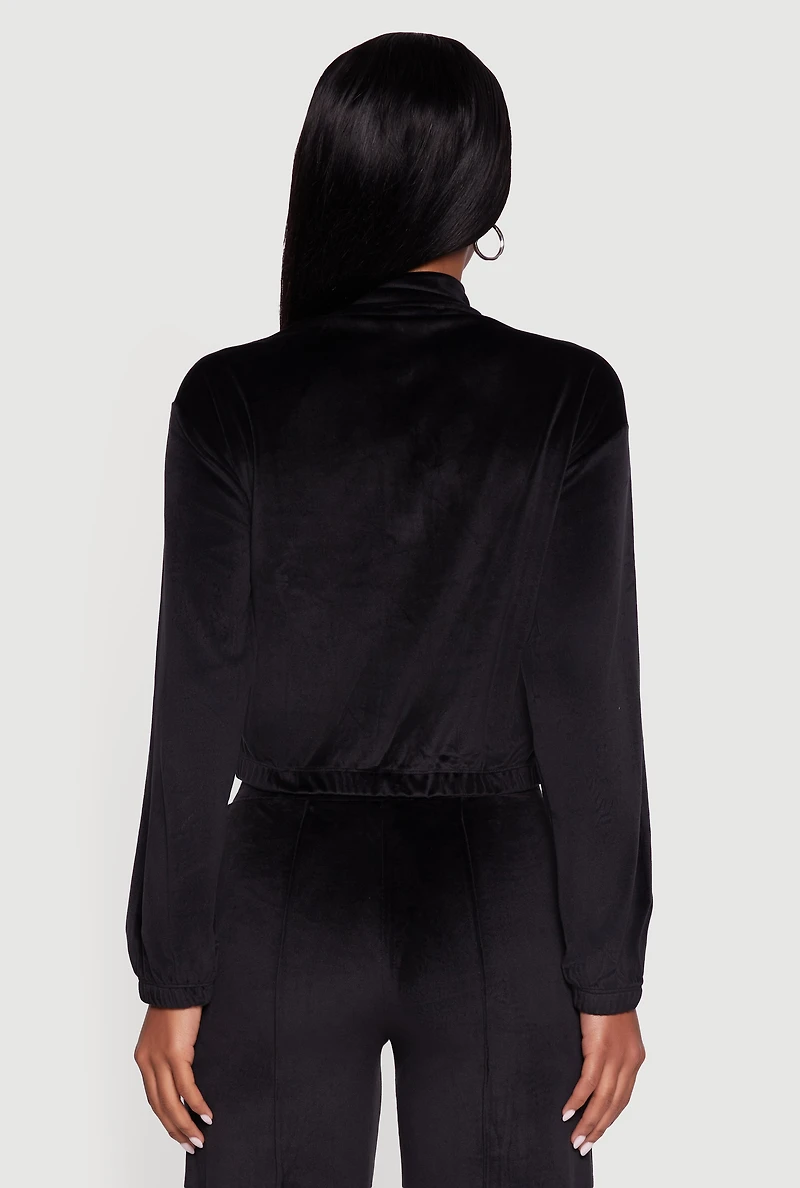 Womens Velour Half Zip Cropped Pullover Sweater,