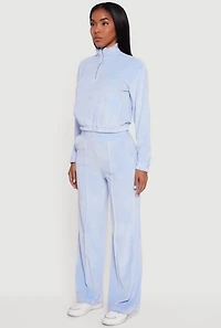 Womens Velour Half Zip Cropped Pullover Sweater, Blue, Size M