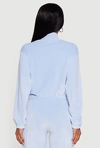 Womens Velour Half Zip Cropped Pullover Sweater, Blue, Size M
