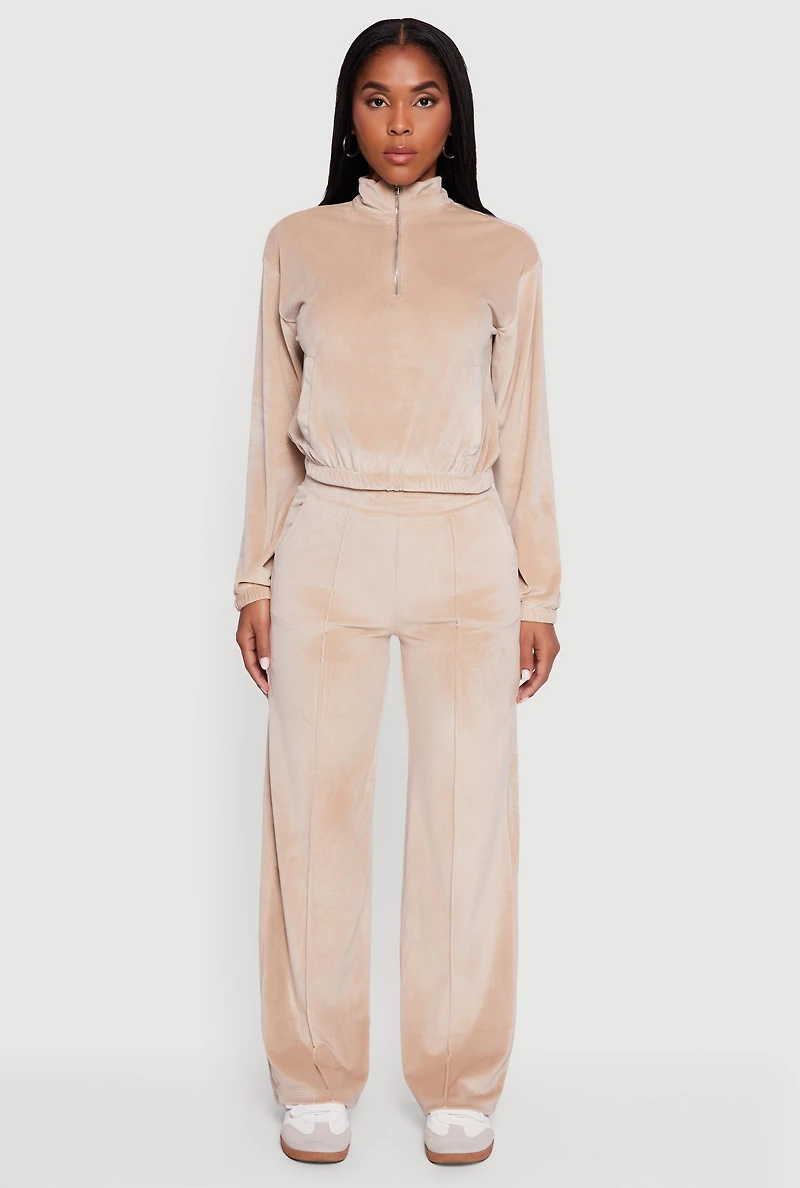 Velour Pintuck Wide Leg Sweatpants