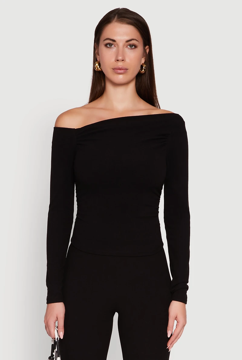Womens One Shoulder Long Sleeve Blouse,