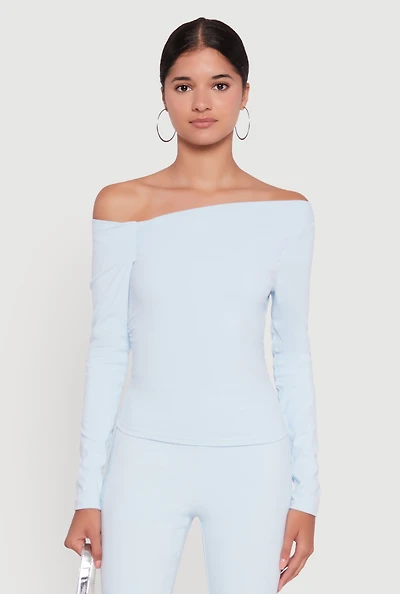 Womens One Shoulder Long Sleeve Blouse,