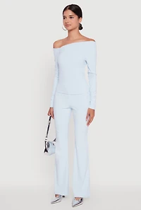 Womens One Shoulder Long Sleeve Blouse, Blue, Size L