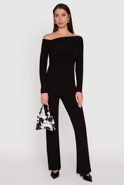 Womens Brushed Knit Pull On Dress Pants,