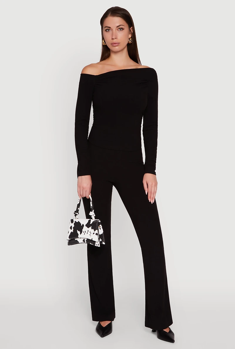 Womens Brushed Knit Pull On Dress Pants,
