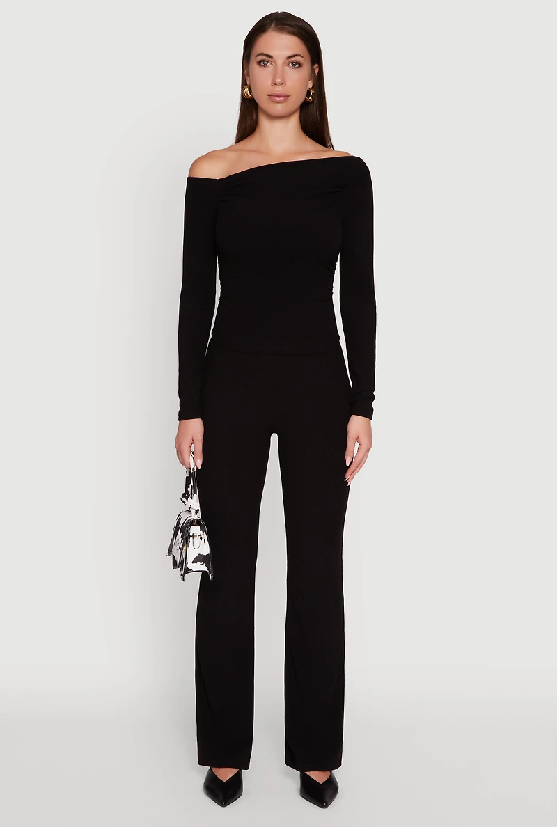 Womens Brushed Knit Pull On Dress Pants, Black, Size S