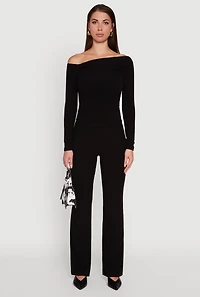 Womens Brushed Knit Pull On Dress Pants, Black, Size S