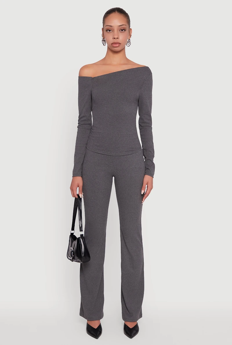 Womens Brushed Knit Pull On Dress Pants, Grey,