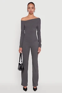 Womens Brushed Knit Pull On Dress Pants, Grey,