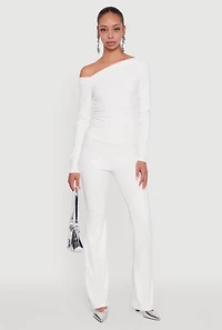 Womens Brushed Knit Pull On Dress Pants, White, Size S