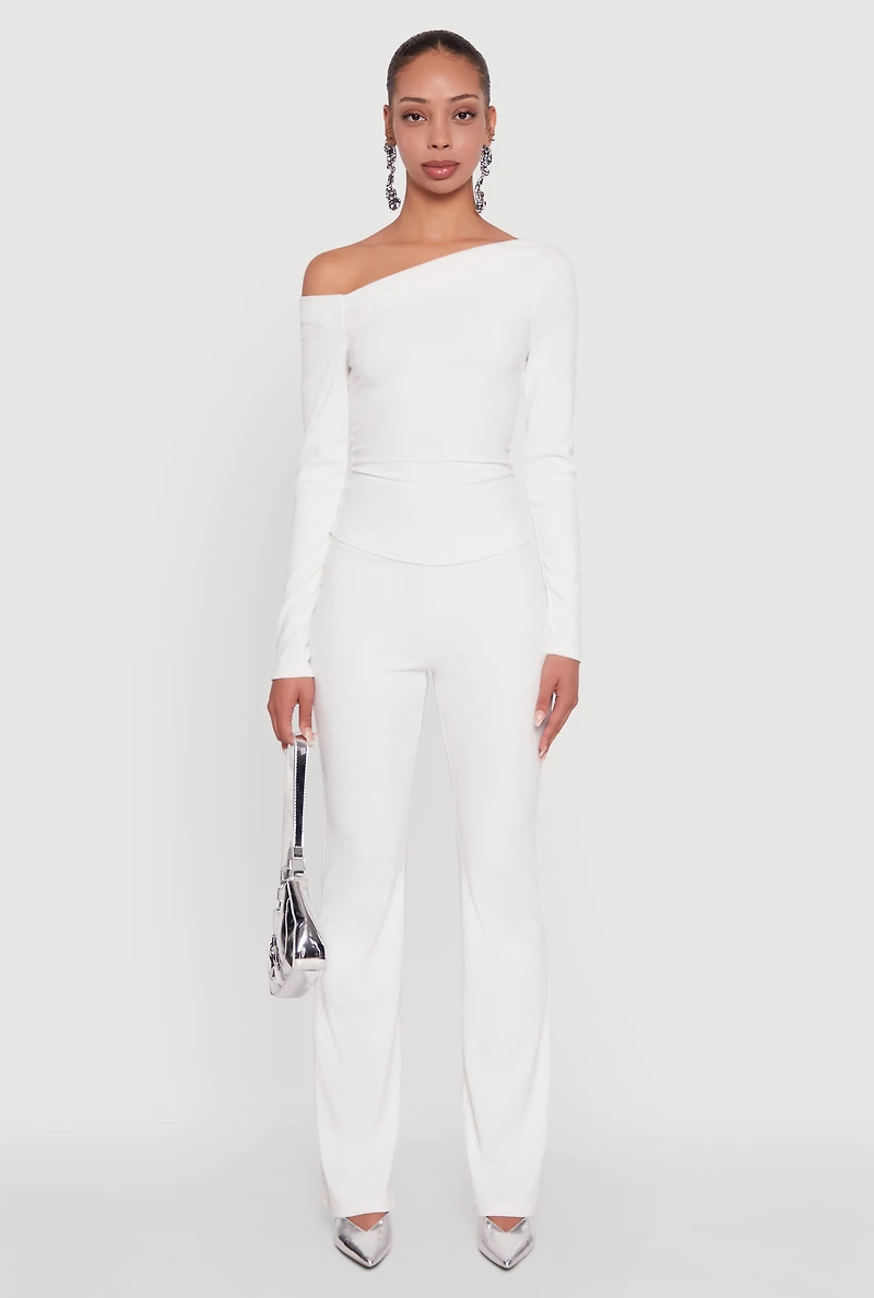 Womens Brushed Knit Pull On Dress Pants, White, Size S