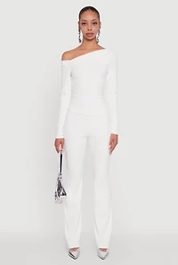 Womens Brushed Knit Pull On Dress Pants, White, Size S
