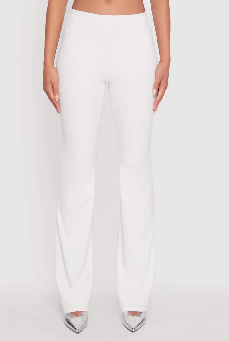 Womens Brushed Knit Pull On Dress Pants, White, Size L