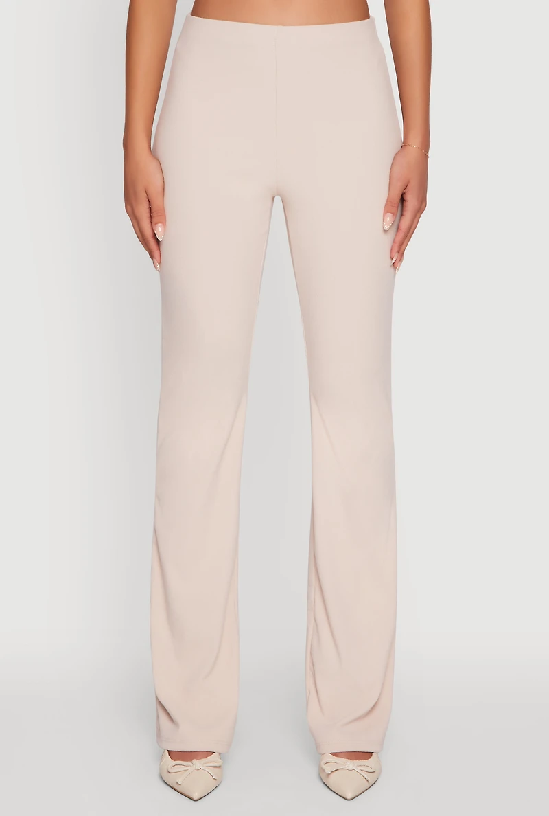 Womens Brushed Knit Pull On Dress Pants, Khaki, Size M