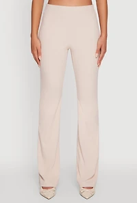 Womens Brushed Knit Pull On Dress Pants, Khaki, Size M
