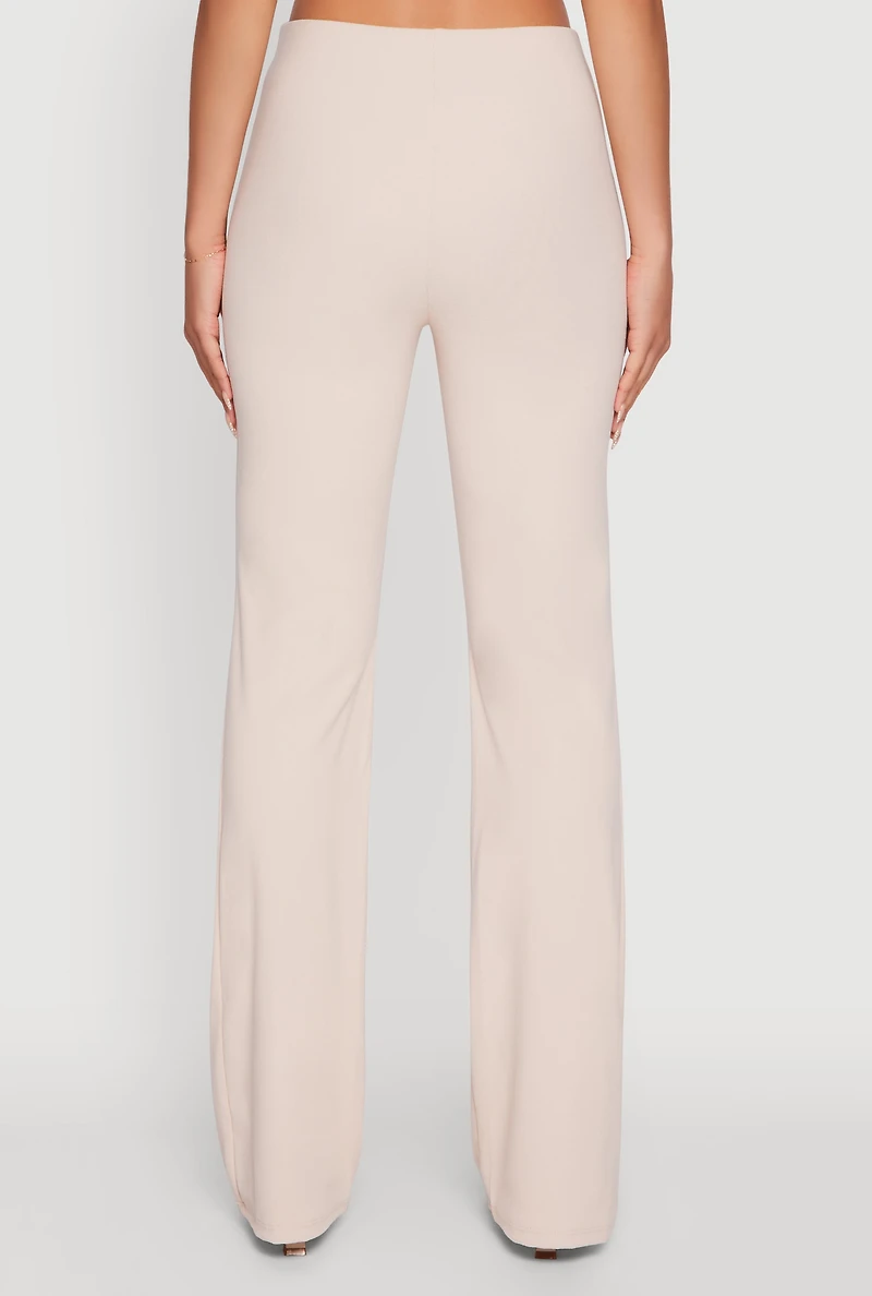 Womens Brushed Knit Pull On Dress Pants, Khaki, Size M