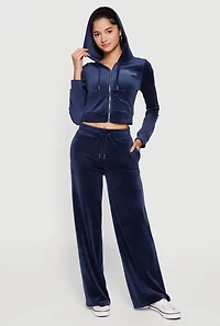 Womens Velour Rhinestone Dream Graphic Zip Front Hoodie, M