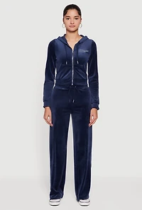 Womens Velour Rhinestone Dream Graphic Zip Front Hoodie, M