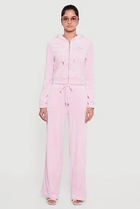 Velour Rhinestone Dream Graphic Zip Front Hoodie