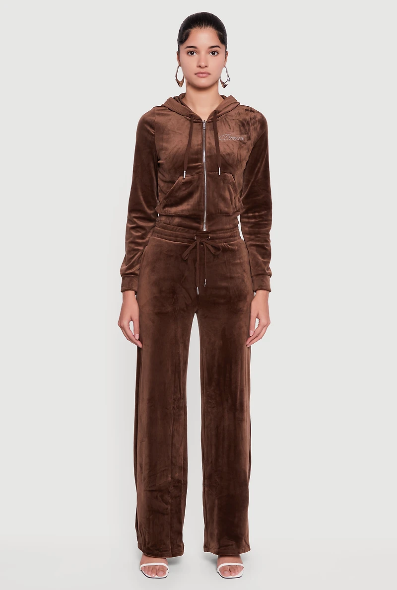 Velour Rhinestone Dream Graphic Drawstring Waist Sweatpants