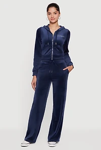 Velour Rhinestone Dream Graphic Drawstring Waist Sweatpants
