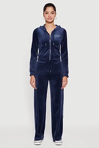 Velour Rhinestone Dream Graphic Drawstring Waist Sweatpants