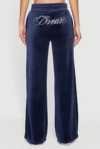 Velour Rhinestone Dream Graphic Drawstring Waist Sweatpants