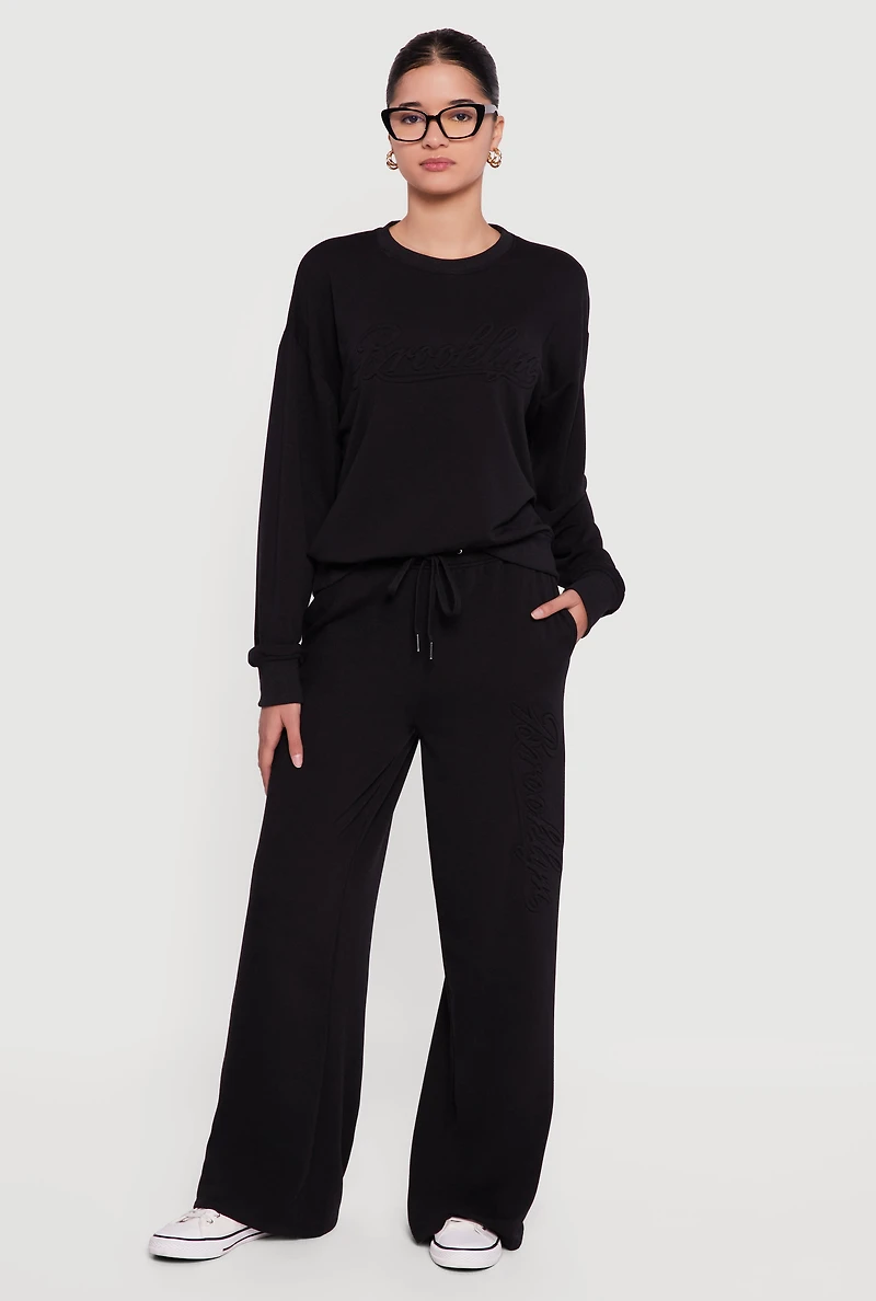 Brooklyn Embosses Graphic High Waisted Sweatpants