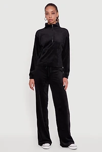 Ribbed Velour Half Zip Mock Neck Pullover