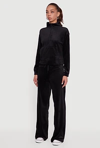 Ribbed Velour Half Zip Mock Neck Pullover
