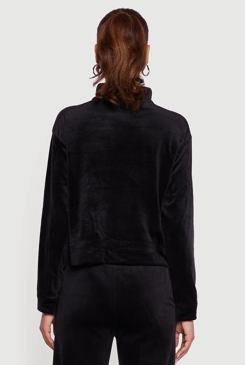 Ribbed Velour Half Zip Mock Neck Pullover