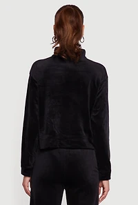 Ribbed Velour Half Zip Mock Neck Pullover