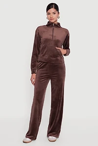 Ribbed Velour Half Zip Mock Neck Pullover