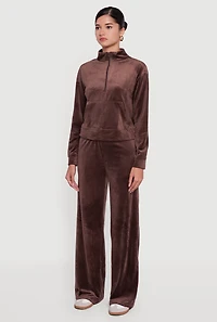 Ribbed Velour Half Zip Mock Neck Pullover