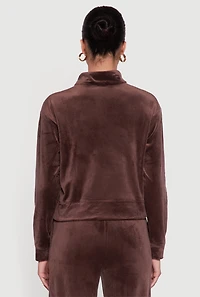 Ribbed Velour Half Zip Mock Neck Pullover