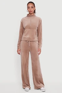 Ribbed Velour Drawstring Waist Wide Leg Sweatpants