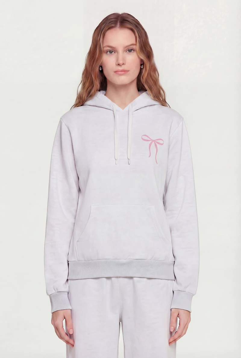 Bow Graphic Kangaroo Pocket Pullover Hoodie